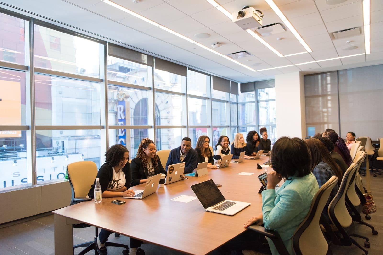A leadership team meeting in a conference room